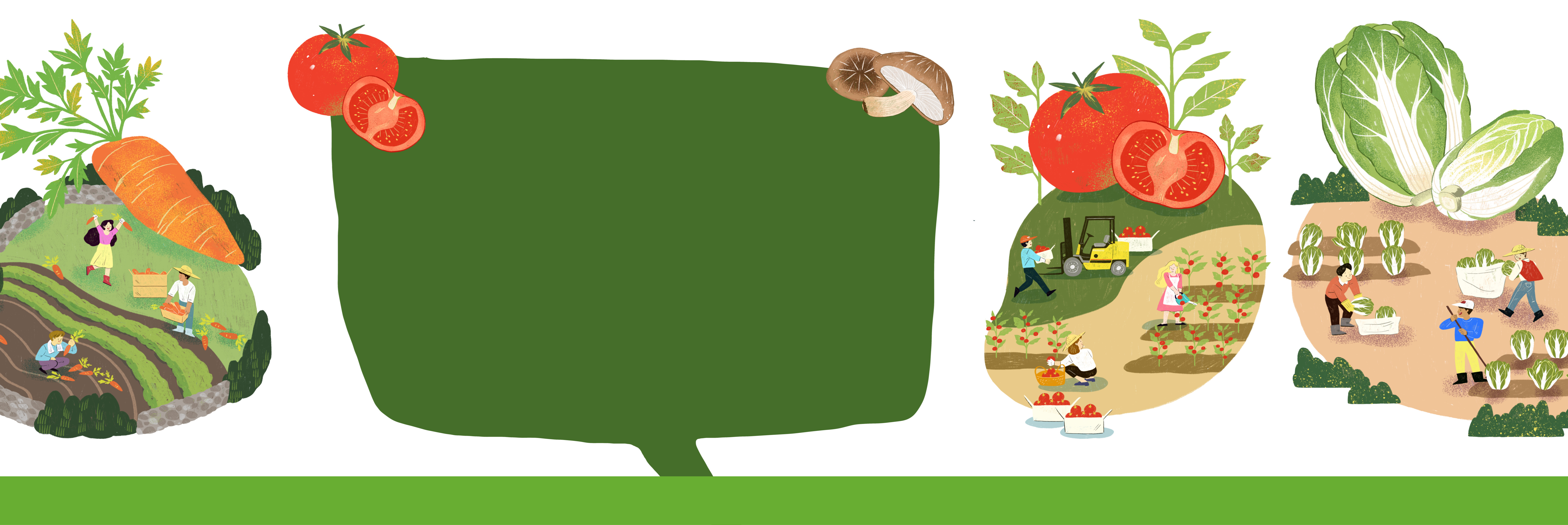 메인 배너 이미지, 채소가 얹어진 언덕 묘사 3개